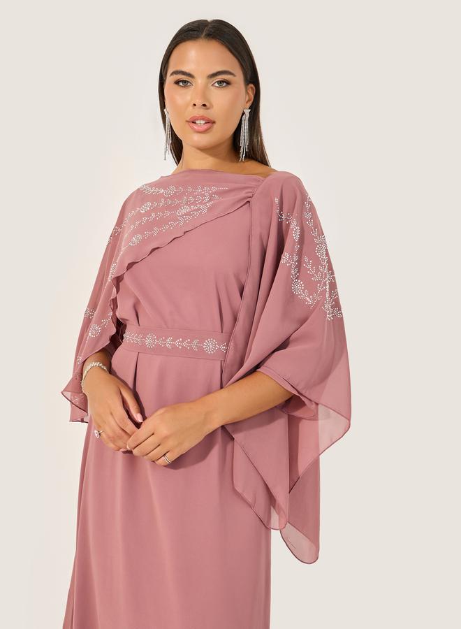 Styli Embellished Cape Sleeve A-Line Maxi Dress  - Image 3