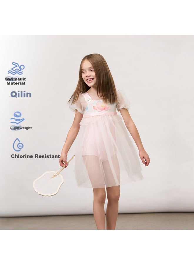 Aimer Kids Girls' Seaside Resort Hot Springs One-piece Swimsuit Dress Chlorine Resistant Class A Summer Peony 100 - Image 1