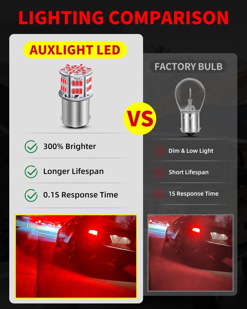 AUXLIGHT 1156 LED Bulbs 54-SMD 300% Super Bright BA15S 7506 1141 1003 LED Light Replacement for Car Brake Tail Signal Parking Lights & RV Camper Trailer Interior Lights, Brilliant Red(Pack of 6) - Image 4