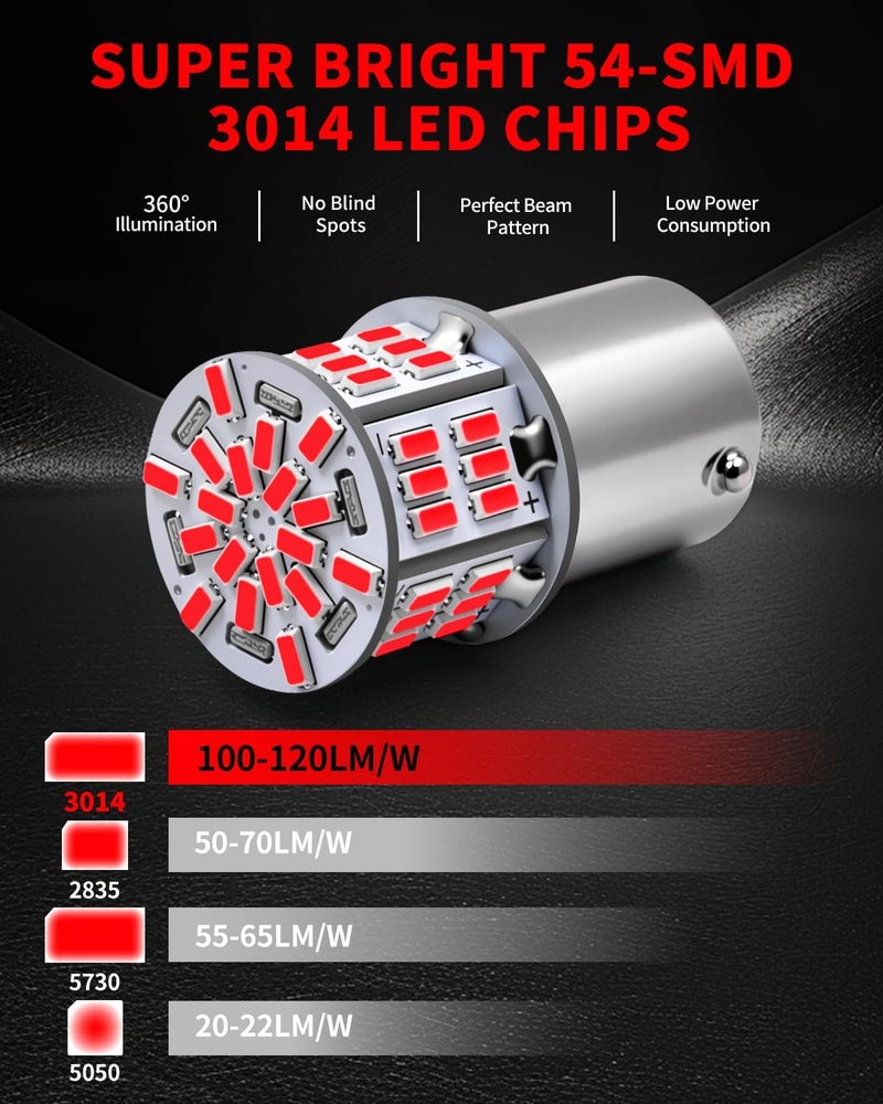 AUXLIGHT 1156 LED Bulbs 54-SMD 300% Super Bright BA15S 7506 1141 1003 LED Light Replacement for Car Brake Tail Signal Parking Lights & RV Camper Trailer Interior Lights, Brilliant Red(Pack of 6) - Image 3