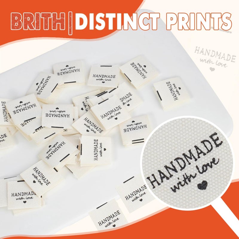 TOGETRUE 100pcs Sewing Labels for Handmade Items, Durable Fabric Woven Tags with Handmade with Love Text, Sewing Labels for Crochet, Knitting, Sewing Projects and DIY Crafts - Image 3