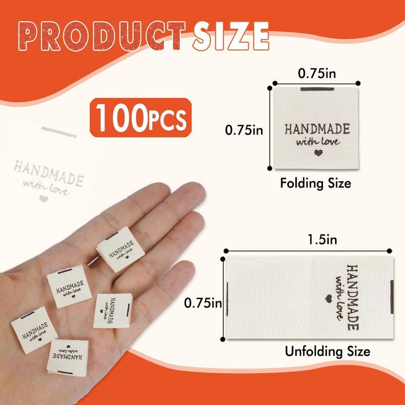 TOGETRUE 100pcs Sewing Labels for Handmade Items, Durable Fabric Woven Tags with Handmade with Love Text, Sewing Labels for Crochet, Knitting, Sewing Projects and DIY Crafts - Image 2
