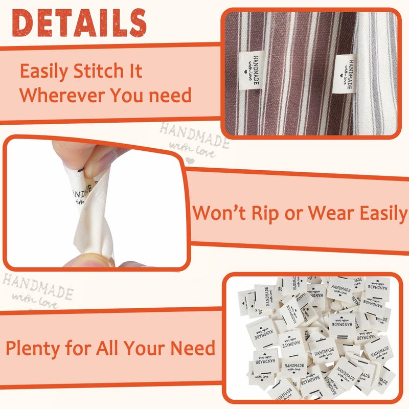 TOGETRUE 100pcs Sewing Labels for Handmade Items, Durable Fabric Woven Tags with Handmade with Love Text, Sewing Labels for Crochet, Knitting, Sewing Projects and DIY Crafts - Image 4
