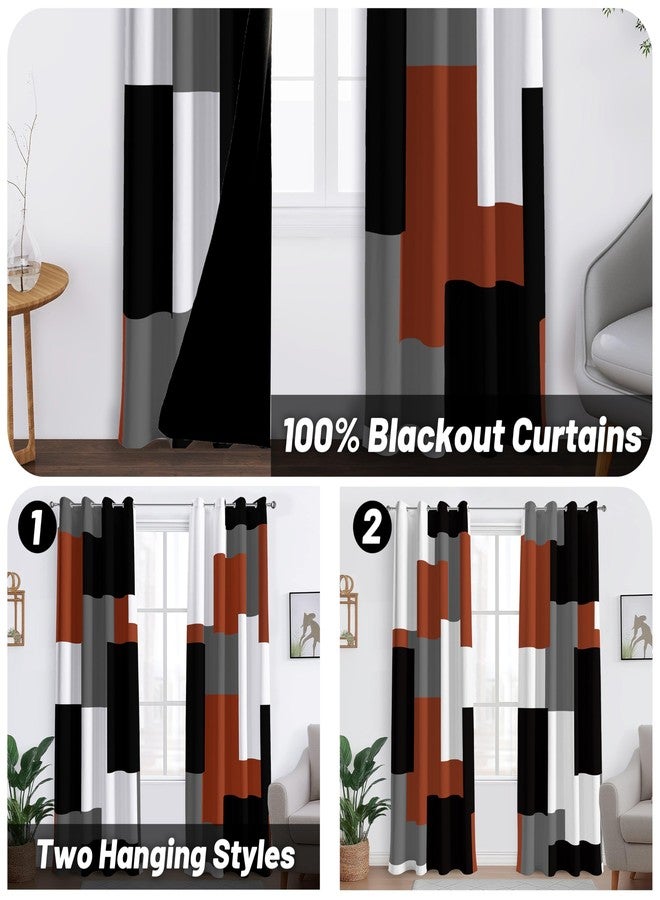 Tyrot Burnt Orange 100% Blackout Curtains for Bedroom 84 inch Length 2 Panels Set Rust Modern Abstract Geometric Black Out Curtains Insulated Room Darkening Window Drapes for Living Room, 52Wx84L - Image 2
