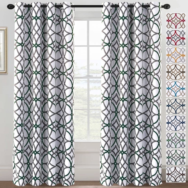 H.VERSAILTEX Blackout Curtains 84 inch Length 2 Panels Set Thermal Curtains & Drapes Window Treatment Noise Reducing Geometric Modern Grommet Living Room Curtains for Bedroom - Hunter Green and Gray - Image 1