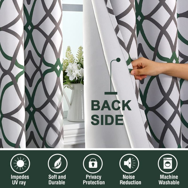 H.VERSAILTEX Blackout Curtains 84 inch Length 2 Panels Set Thermal Curtains & Drapes Window Treatment Noise Reducing Geometric Modern Grommet Living Room Curtains for Bedroom - Hunter Green and Gray - Image 4