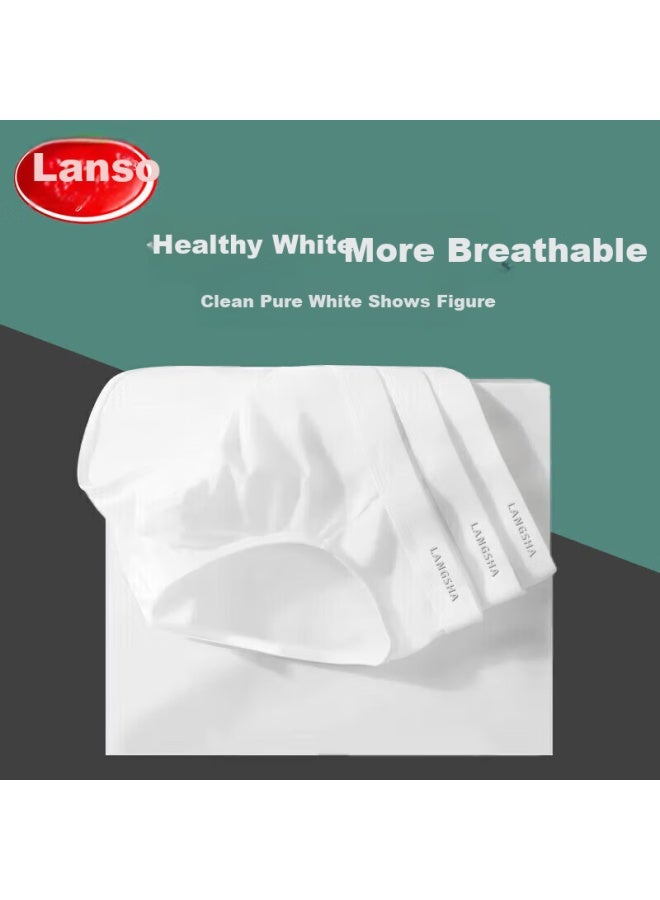 LANG SHA Langsha Men's White Cotton Triangle Underwear Thin Breathable Mid-rise Full Cotton Antibacterial Crotch Shorts - Image 1