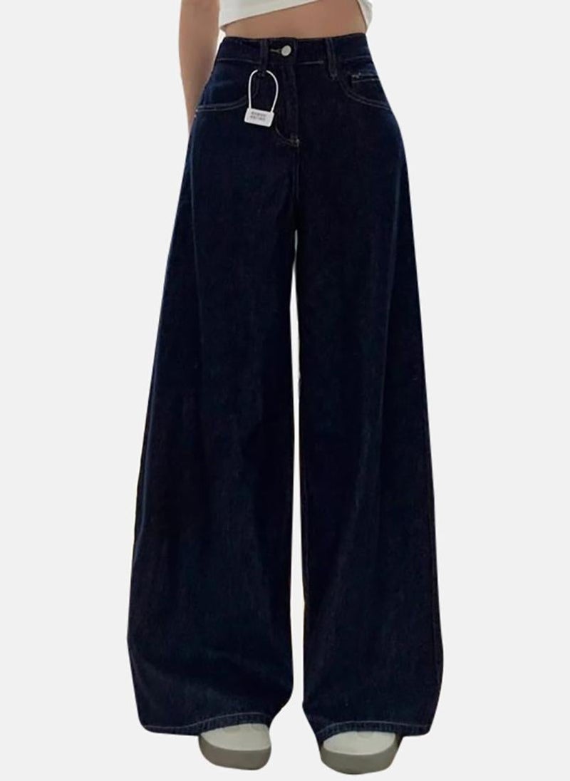 يونيكي Blue Solid Mid Rise Relaxed Wide Leg Jeans - Image 1