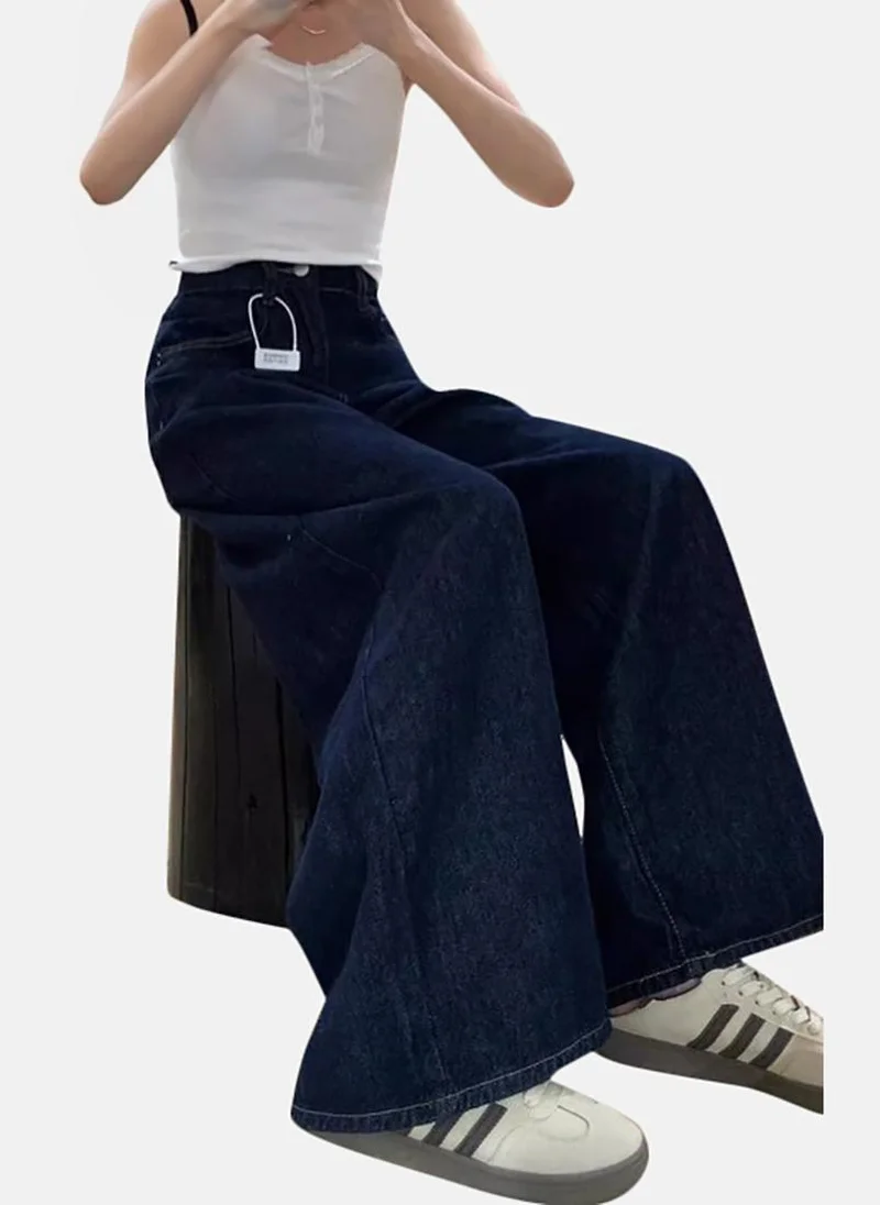 YUNIQEE Blue Solid Mid Rise Relaxed Wide Leg Jeans