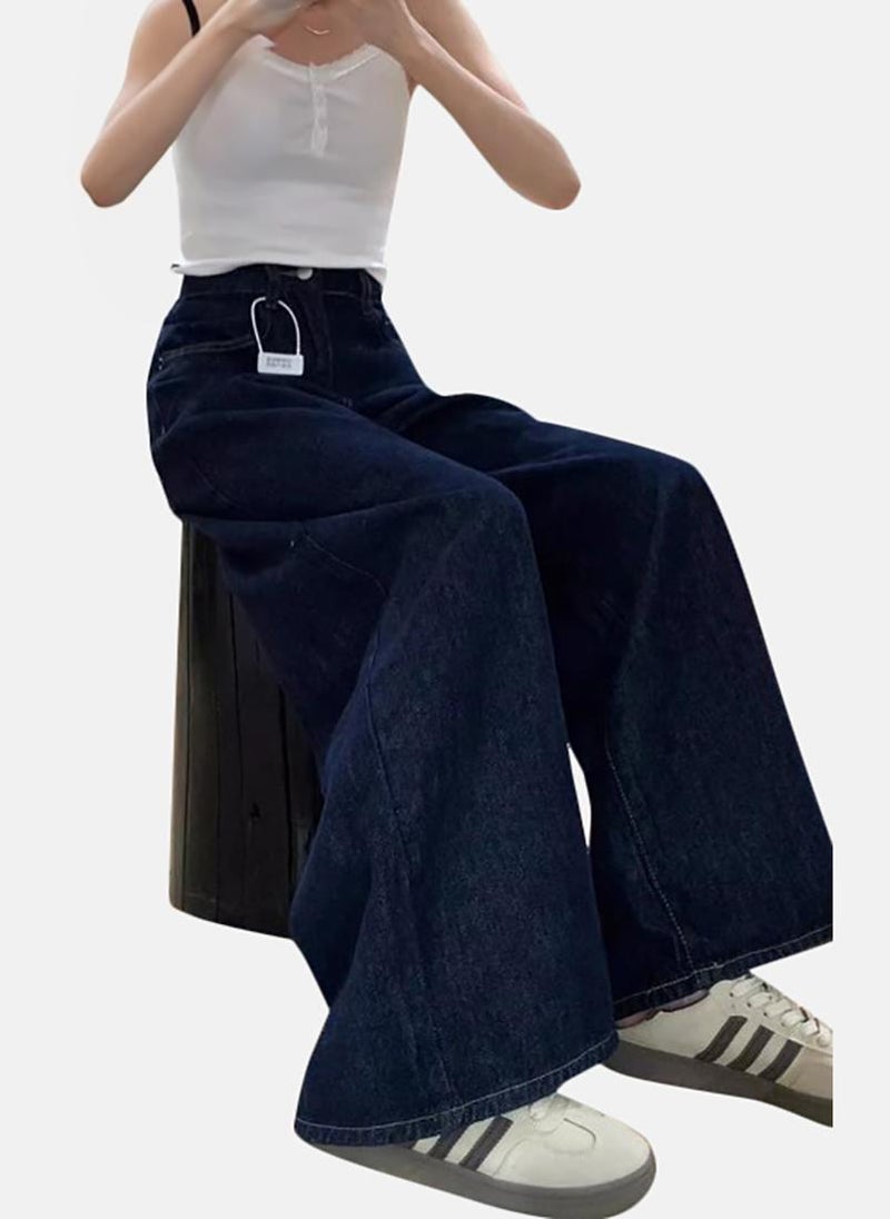 يونيكي Blue Solid Mid Rise Relaxed Wide Leg Jeans - Image 3