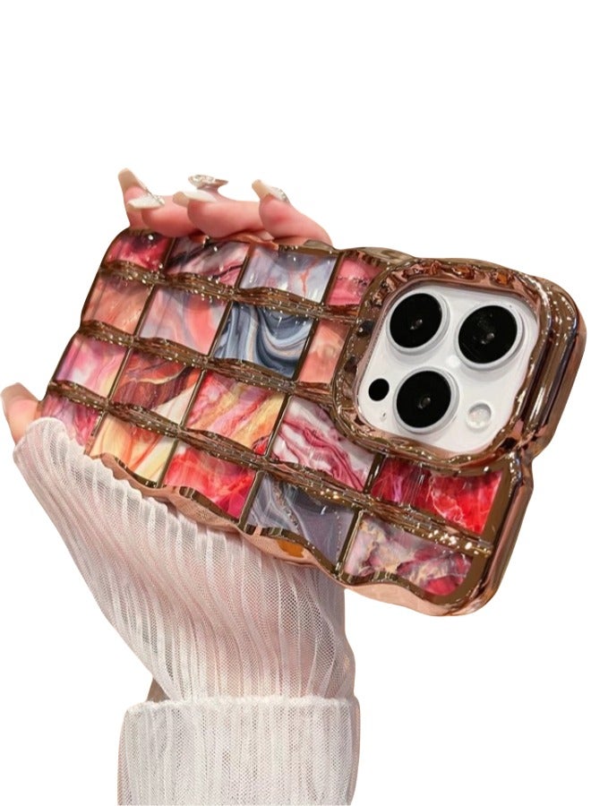 جراب iPhone 16 Pro مطلي بالذهب: نمط مموج وتصميم من الورق المقوى الفاخر - غطاء مقاوم للصدمات والخدش وعصري وأنيق - Image 1