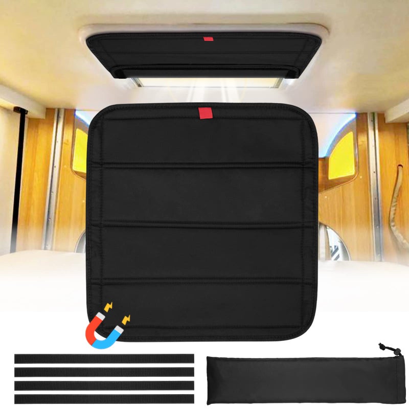 funomo Magnetic RV Window Shade, 16 Â¼" (L) x 16 Â¼" (W), Foldable Magnet RV Blackout Ventilation Cover, UV Rays Protection Camper Trailer Fan Vent Cover, Waterproof Thickened Oxford Fabric (Black) - Image 1