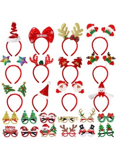 Max Fun Max Fun 24 Pieces Christmas Glasses Frame and Headbands Set with 24 Cute Designs Exquisite Decoration Accessories for Christmas Parties Holiday Favors and Photo Booth  - Image 1