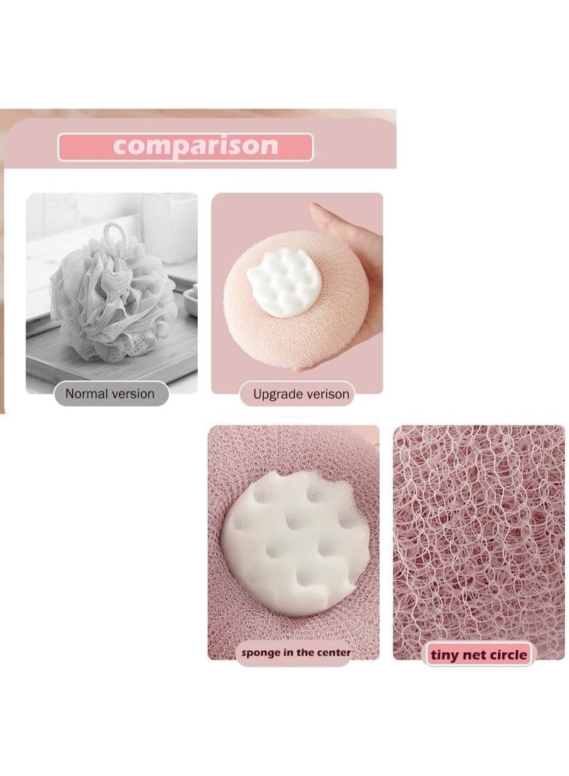 2 حزمة حمام فرشاة الجسم للدش ، تقشير الإسفنجة المكرر مع مقبض حلقة وتصميم امتصاص ، فرشاة الرغوة الناعمة للجسم وفروة الرأس ، الوردي والأزرق ، ملحقات الاستحمام للرجال والنساء والأطفال - Image 5