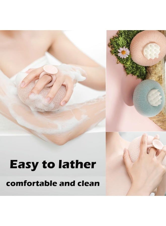 2 حزمة حمام فرشاة الجسم للدش ، تقشير الإسفنجة المكرر مع مقبض حلقة وتصميم امتصاص ، فرشاة الرغوة الناعمة للجسم وفروة الرأس ، الوردي والأزرق ، ملحقات الاستحمام للرجال والنساء والأطفال - Image 4