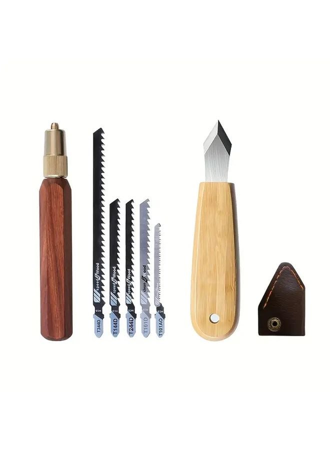 Mini Hand Saw And Carving Knife Wood Handle High Carbon Steel Blade For Woodworking DIY - Image 1