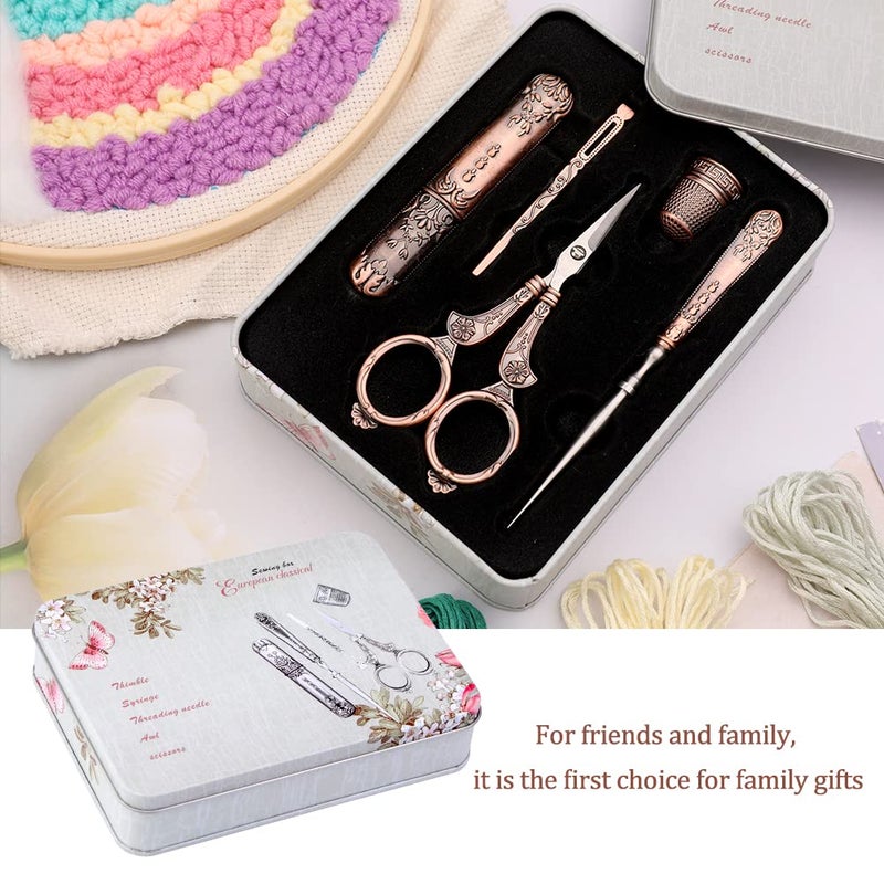 Butuze Embroidery Scissors Kit, European Antique Vintage Sewing Kit, Complete Vintage Sewing Tools with Embroidery Scissors,Original Case,Sewing Needle Case, Awl for Sewing, Craft, Needlework - Image 3