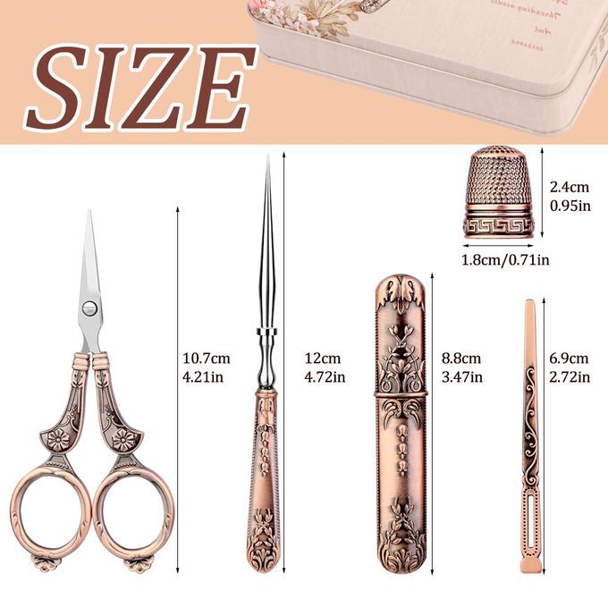 Butuze Embroidery Scissors Kit, European Antique Vintage Sewing Kit, Complete Vintage Sewing Tools with Embroidery Scissors,Original Case,Sewing Needle Case, Awl for Sewing, Craft, Needlework - Image 2