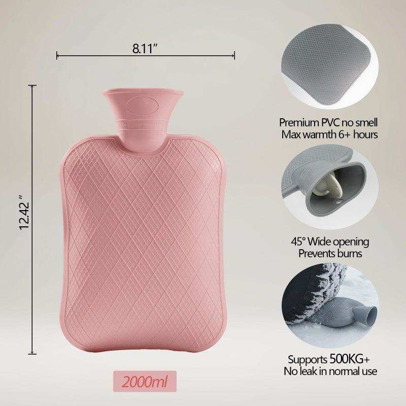 FORICOM Hot Water Bottle for Pain Reliefï¼ŒPeriod Cramps,Menstrual, Hot Water Bag for Sleeping, Tummy. 2Liter,Non Toxic Silicone - Image 2