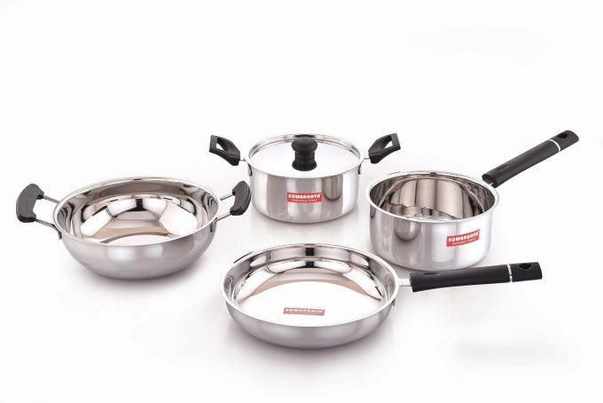 STAINLESS STEEL 5PCS ULTIMA GIFT SET - ISS26 (SAUCE PAN, DUTCH OVEN WITH LID, KADAI AND FRY PAN) 1.5LTRS