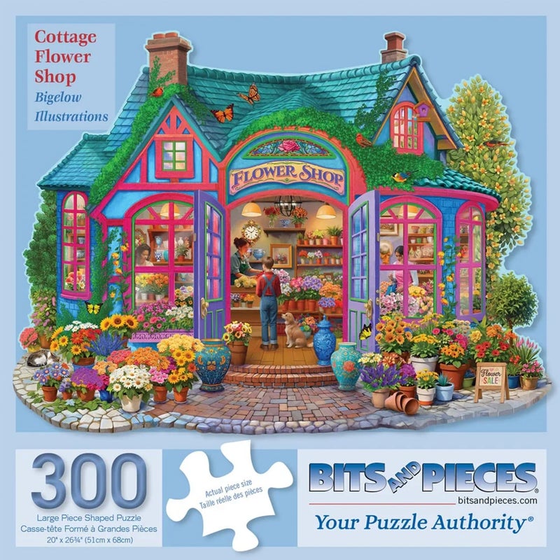 Bits and Pieces 300 Piece Puzzles for Adults Cottage Flower Shop 300 Large Pieces 18 x 24 Jigsaw Puzzles Floral House Shaped No 2 Pieces Alike - Image 3