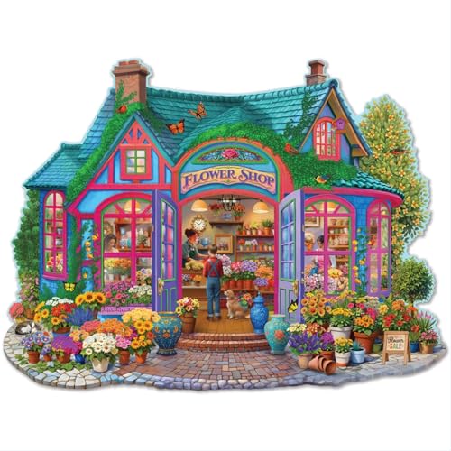 Bits and Pieces 300 Piece Puzzles for Adults Cottage Flower Shop 300 Large Pieces 18 x 24 Jigsaw Puzzles Floral House Shaped No 2 Pieces Alike - Image 5