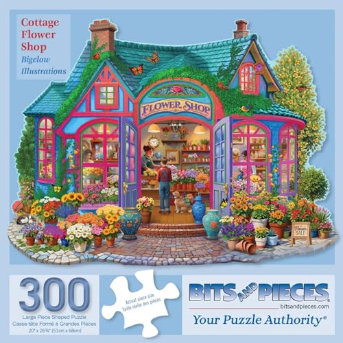 Bits and Pieces 300 Piece Puzzles for Adults Cottage Flower Shop 300 Large Pieces 18 x 24 Jigsaw Puzzles Floral House Shaped No 2 Pieces Alike - Image 1