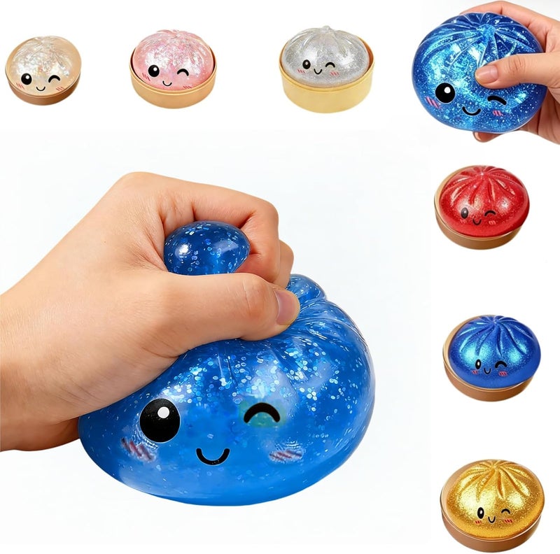 Dumpling Squishies, Glitter Dumpling Mystery Box, 2026 Upgraded Dumplings Stress Balls Fidget Sensory Balls, Squeeze Dough Ball Stress Relief Hand with Food Steamer, Relaxation Gift (Glitter Red) - Image 2