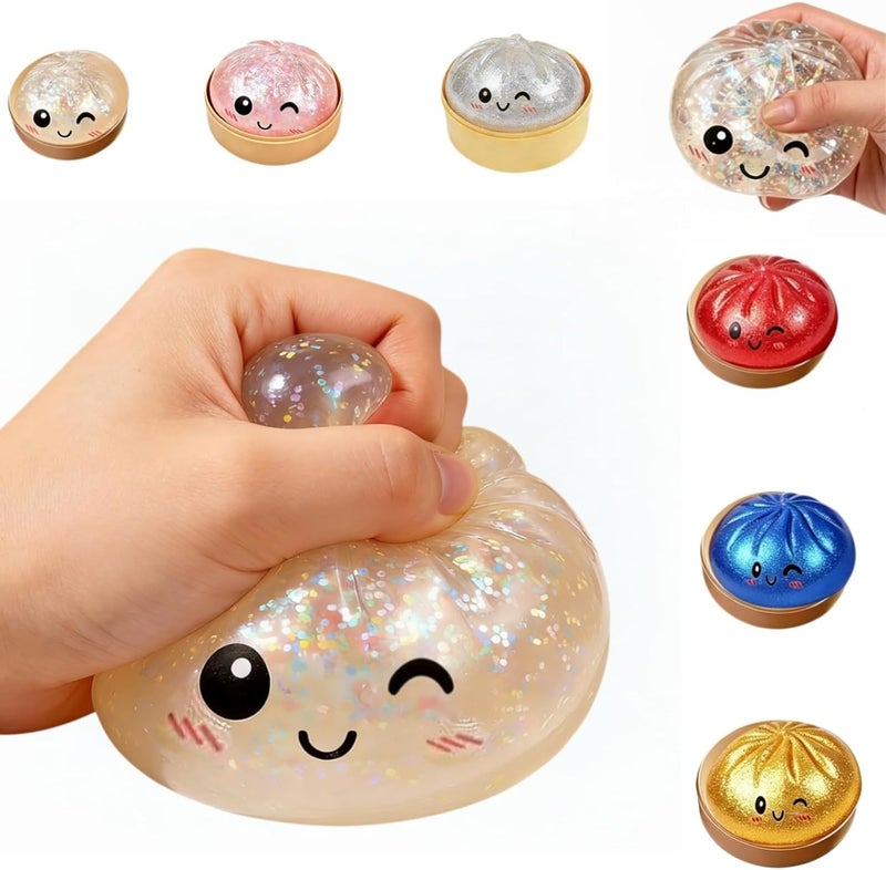 Dumpling Squishies, Glitter Dumpling Mystery Box, 2026 Upgraded Dumplings Stress Balls Fidget Sensory Balls, Squeeze Dough Ball Stress Relief Hand with Food Steamer, Relaxation Gift (Glitter Red) - Image 5