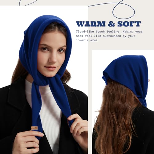 ACUSHLA 100% Merino Wool Triangle Scarf for Women Winter Neck Gaiter Warmer Knit Fashion Hooded Scarf Lightweight Soft Warm Neck Wrap for Ladies, 15.7'' X 47.2'', Blue - Image 3