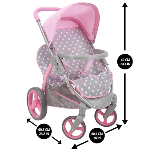 509 Crew: Cotton Candy Pink: Twin Tandem Doll Stroller - Pink, Grey, Polka Dot - Dolls Up to 18", Holds 2 Dolls, Foldable, Kids Pretend Play, Ages 3+ - Image 3