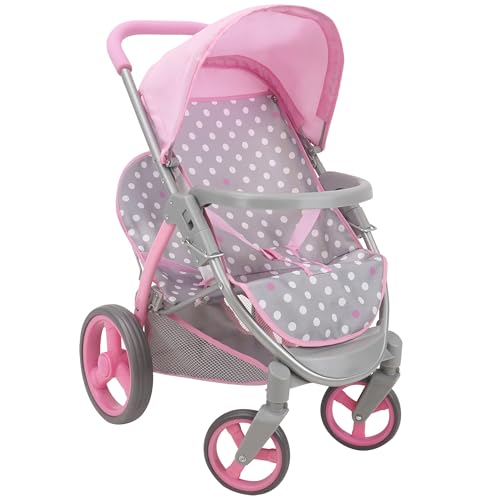 509 Crew: Cotton Candy Pink: Twin Tandem Doll Stroller - Pink, Grey, Polka Dot - Dolls Up to 18", Holds 2 Dolls, Foldable, Kids Pretend Play, Ages 3+ - Image 1