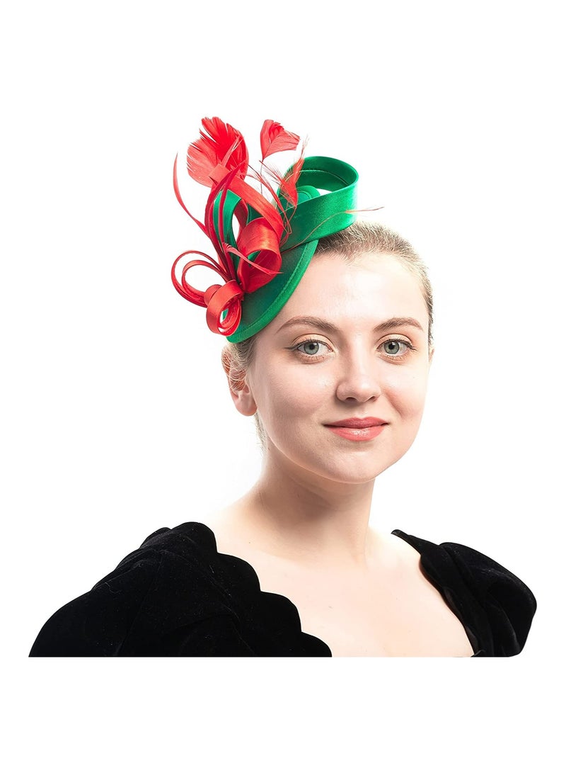 رباط رأس أنيق مع مشبك شعر، قبعة حفلة شاي نسائية لحفلات الزفاف وفعاليات الكنيسة، تيارا ريش للعروس، إكسسوارات شعر أنيقة، قبعة شبكية علوية لحفلات نادي الفروسية وحفلات التخرج - Image 4