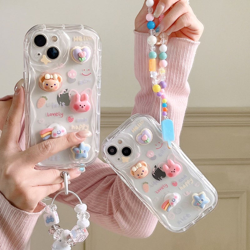 Suitable for iPhone 17 Stereo Wave Rabbit Soft Case, Apple 16/15 Rainbow Ice Cream Bracelet Phone Case - Image 3
