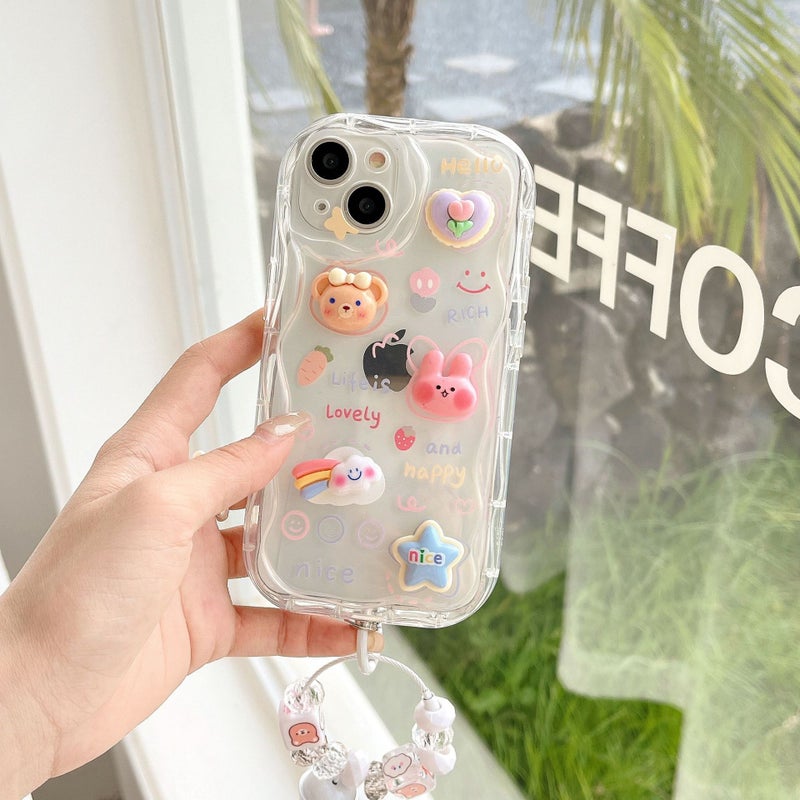 Suitable for iPhone 17 Stereo Wave Rabbit Soft Case, Apple 16/15 Rainbow Ice Cream Bracelet Phone Case - Image 4