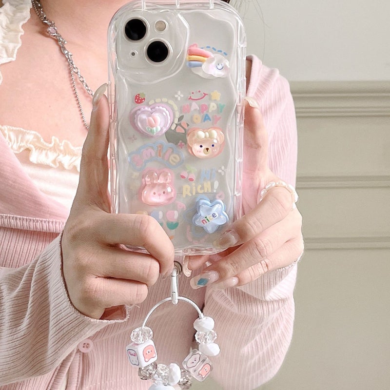 Suitable for iPhone 17 Stereo Wave Rabbit Soft Case, Apple 16/15 Rainbow Ice Cream Bracelet Phone Case - Image 5
