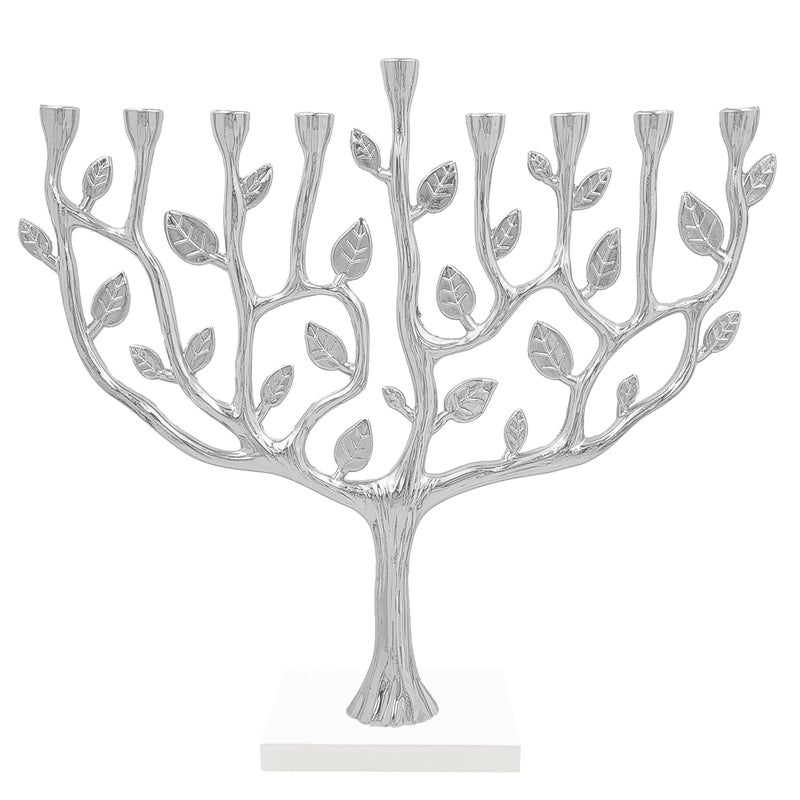 The Dreidel Company The Dreidel Company Hanukkah Menorah Tree of Life with Stone Base Silver 