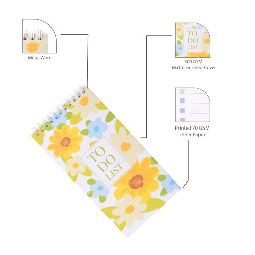 Papboo Easy to Carry To-Do List, Planner, Check list With 80 Printed Sheets Matte Finished Cover (Floral) - Image 3