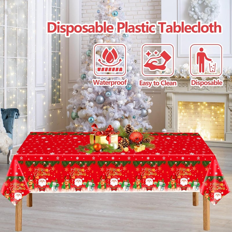EUVBOKW 3 Pack Christmas Tablecloth 54 x 108 Inch–Disposable Plastic Xmas Table Cloths Snowman Xmas Tree Snowflake Winter Table Cover,Merry Christmas Decorations for Holiday Party Supplies - Image 3