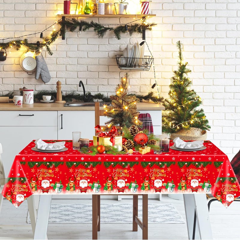 EUVBOKW 3 Pack Christmas Tablecloth 54 x 108 Inch–Disposable Plastic Xmas Table Cloths Snowman Xmas Tree Snowflake Winter Table Cover,Merry Christmas Decorations for Holiday Party Supplies - Image 4