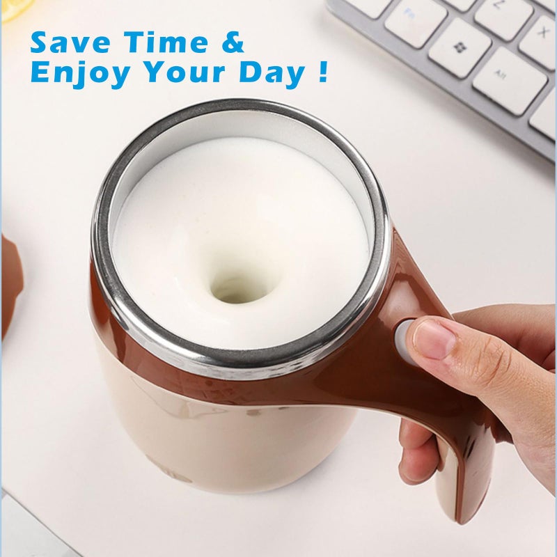 daasigwaa Self Stirring Mug - Rechargeable Automatic Magnetic Electric Coffee Mug, Rotating Cute Mixing Cup Tasse, To Stir Office/Kitchen/Travel/Home Coffee/Tea/Hot Chocolate/Milk-450 ml/15.2 oz(Brown) - Image 2