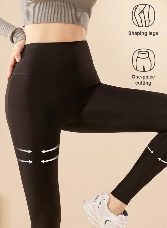 Women's high-waisted full-length sports pants, unique texture, plus size available. Thickened sharkskin leggings, suitable for autumn and winter wear, fleece lining, slimming Barbie style, cropped yoga pants. - Image 4