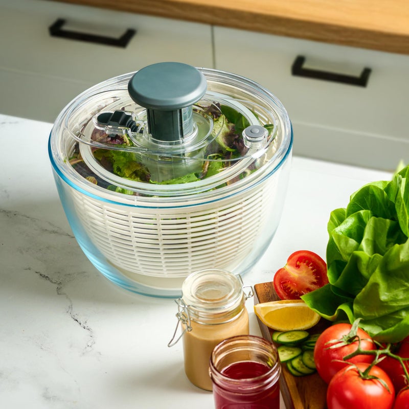 Le'raze Glass Salad Spinner with Airtight Lid - BPA-Free - Easy Pump Lettuce Spinner Washer | Fruit Washing Bowl with Strainer | Vegetable Cleaner | Large Capacity Borosilicate Glass, 6.22 Quart - Image 2