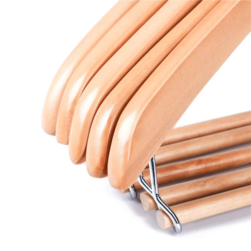 Quality Hangers Wooden Hangers Beautiful Sturdy Suit Coat Hangers with Locking Bar Glossy Natural Wood (5) - Image 5