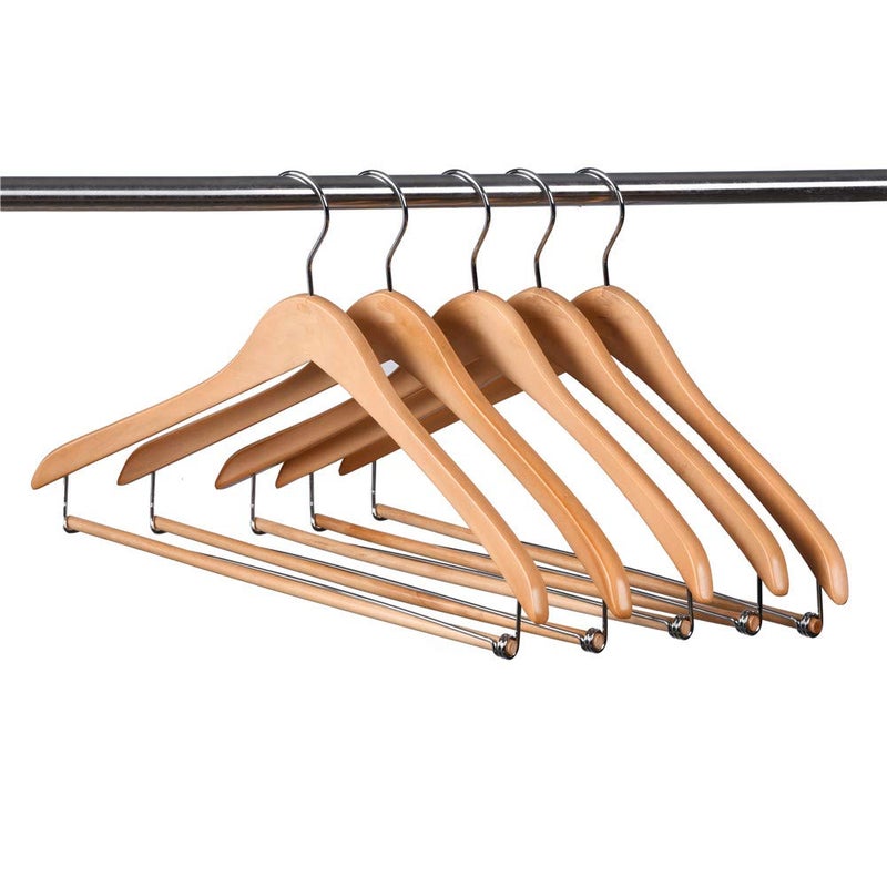 Quality Hangers Wooden Hangers Beautiful Sturdy Suit Coat Hangers with Locking Bar Glossy Natural Wood (5) - Image 3