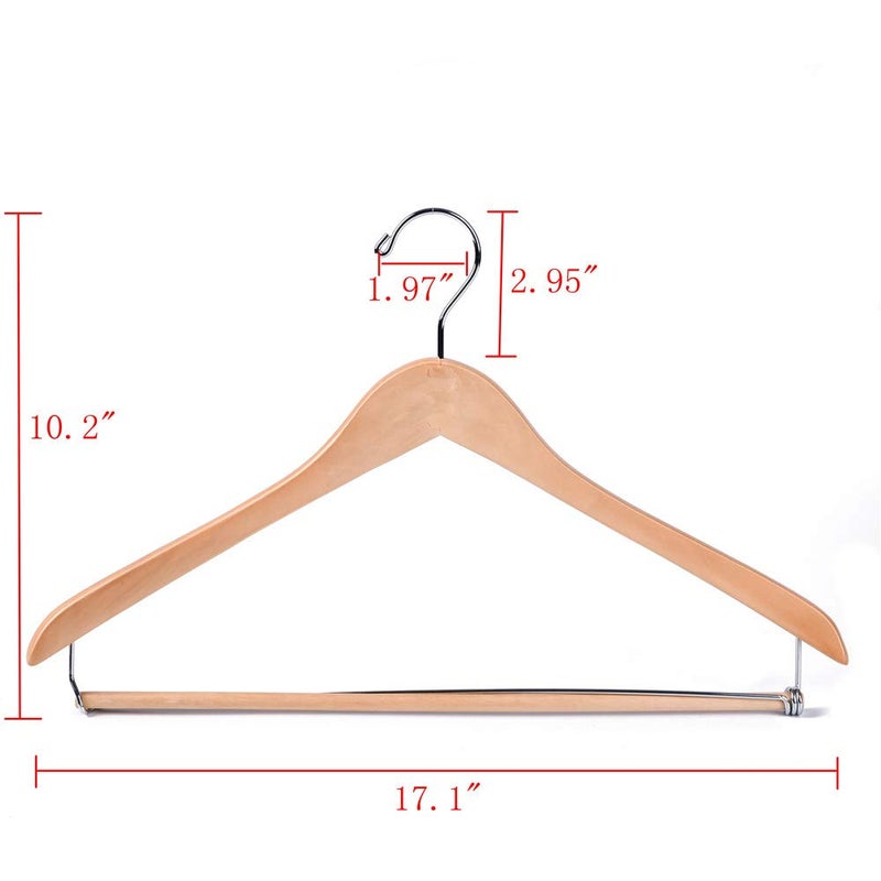 Quality Hangers Wooden Hangers Beautiful Sturdy Suit Coat Hangers with Locking Bar Glossy Natural Wood (5) - Image 4