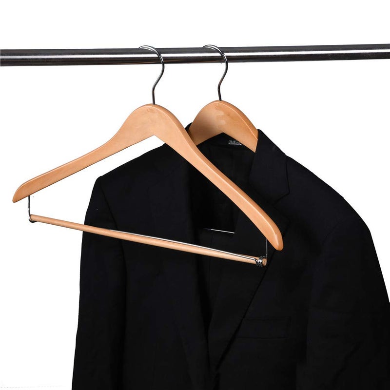 Quality Hangers Wooden Hangers Beautiful Sturdy Suit Coat Hangers with Locking Bar Glossy Natural Wood (5) - Image 2