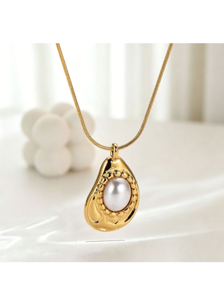 LATEEN 18K Gold Plated Pendant Necklace, Irregular Baroque‑Style Faux Pearl Necklace, Dainty Snake Chain Elegant Statement Jewelry for Women - Image 1