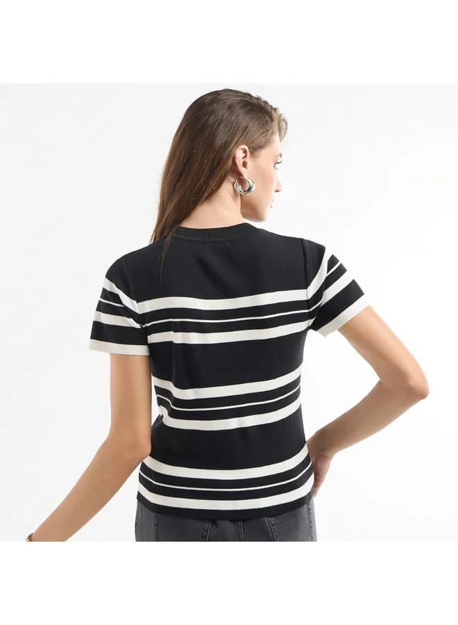 Splash FAV Striped Crew Neck T-shirt with Short Sleeves