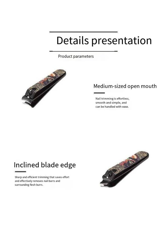 Chinese Lion Dance 5-Piece Manicure Set, Portable PU Leather Storage Case, Rotary Double-Edged Nail Clippers Nail File Ear Pick Home Nail Care Kit - Image 2